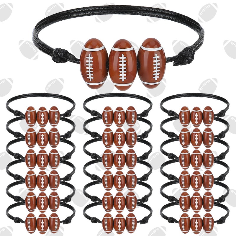 Yinder 20 Pcs Football Beads Bracelets Bulk Football Party Favors Sport Theme Charm Bracelets Adjustable Braided Gifts Sports for Fan Women Adults Birthday Party Supplies - Image 3