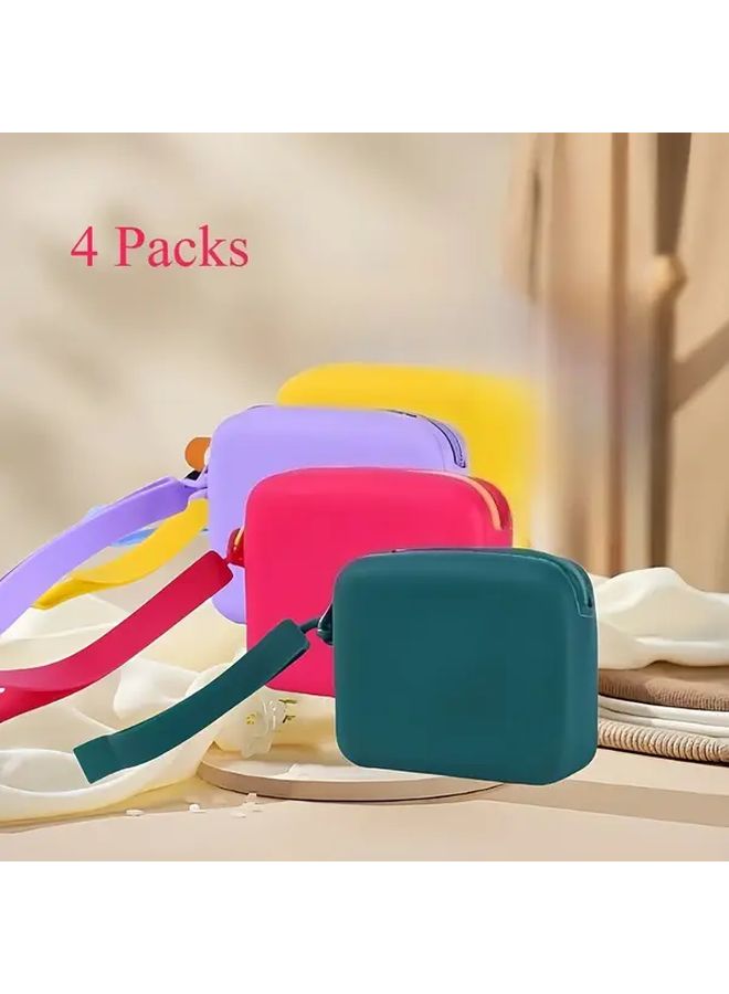 4 Pack Mixed Color Square Silicone Makeup Bags Multifunctional Storage Pouch With Card Slots - Image 1