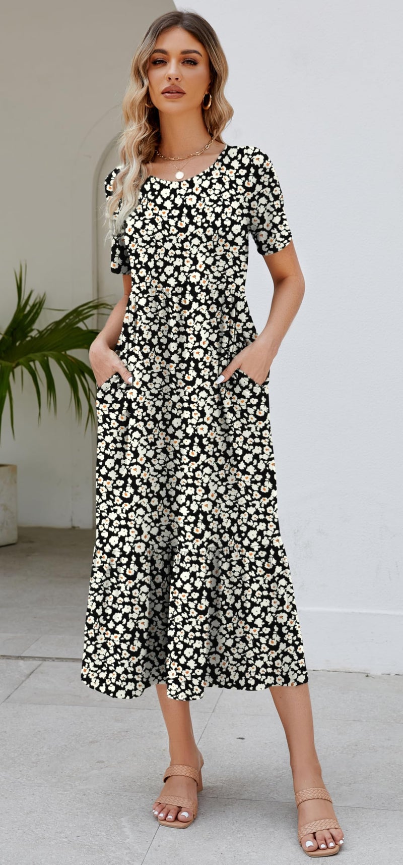 Jeqeocafy Summer Dresses for Women Flowy Maxi Sundress Short Sleeve Tiered Beach Dress with Pockets 2026 Vacation Travel - Image 2