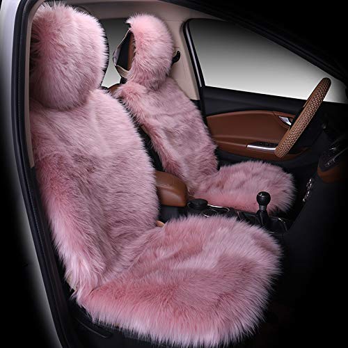Maples 1Pc Faux Sheepskin Wool Fur Car Seat Cover for Cars SUV Trucks Universal Fit Soft Plush Synthetic Wool Buck Fur Car Seat Cushions Dusty Rose