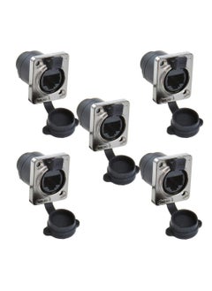 RJ45 Waterproof Connector Panel Mount IP65 PCB Signal Cat5/5e/6 8P8C Ethernet LAN Cable Double Head Coupler Adapter with Dust Cap 90 Degree Vertical Pack of Five