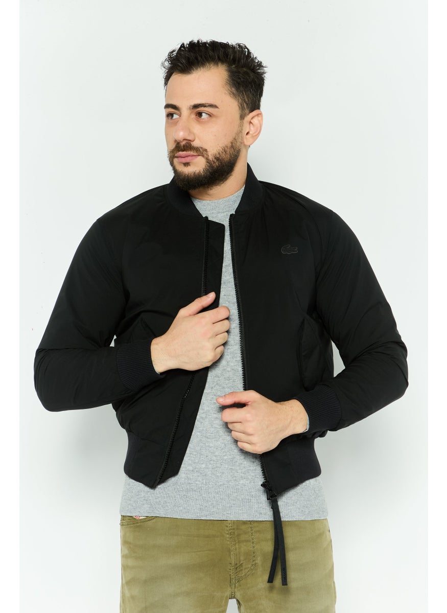 LACOSTE Men Brand Logo Bomber Jacket, Black  - Image 1