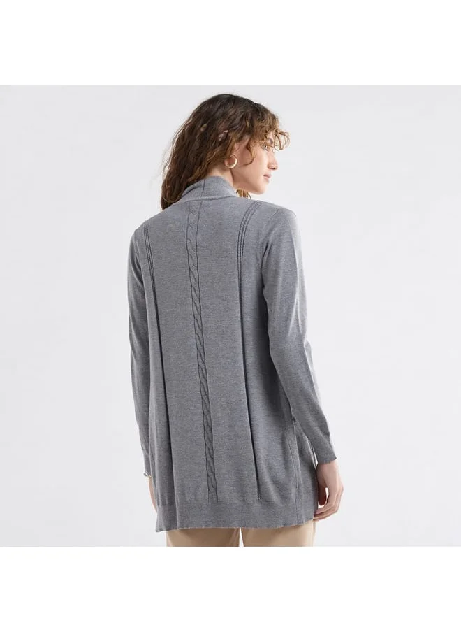 FAV Textured Open Front Cardigan with Long Sleeves