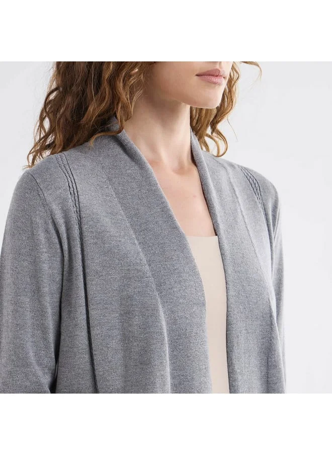 FAV Textured Open Front Cardigan with Long Sleeves