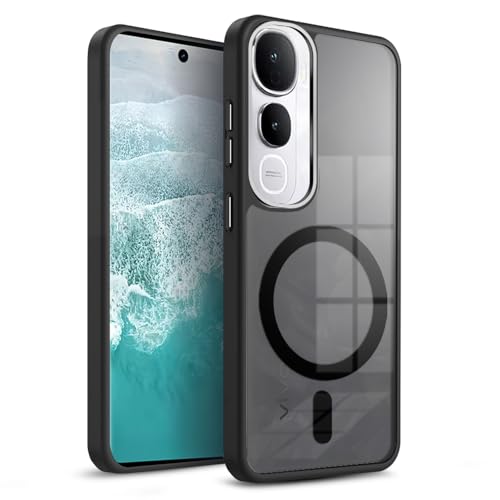 KARWAN Translucent Hybrid Back Case Cover Compatible with Vivo Y300-Vivo V40 Lite Shockproof Case with Camera Protection, N52 Magnet Cover Case with Magnetic MagEaze Wireless Charging Cover (Black) - Image 1