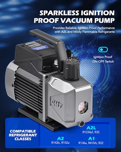 Orion Motor Tech A2L Vacuum Pump, 3.5 cfm 1/4 hp Single Stage Sparkless Ignition Proof Vacuum Pump for R1234yf R32 R134a R22 R410A with 15 Micron Ultimate Vacuum, Auto HVAC Vacuum Pump - Image 2