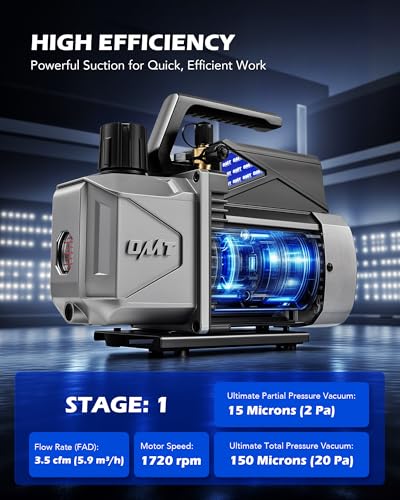 Orion Motor Tech A2L Vacuum Pump, 3.5 cfm 1/4 hp Single Stage Sparkless Ignition Proof Vacuum Pump for R1234yf R32 R134a R22 R410A with 15 Micron Ultimate Vacuum, Auto HVAC Vacuum Pump - Image 4