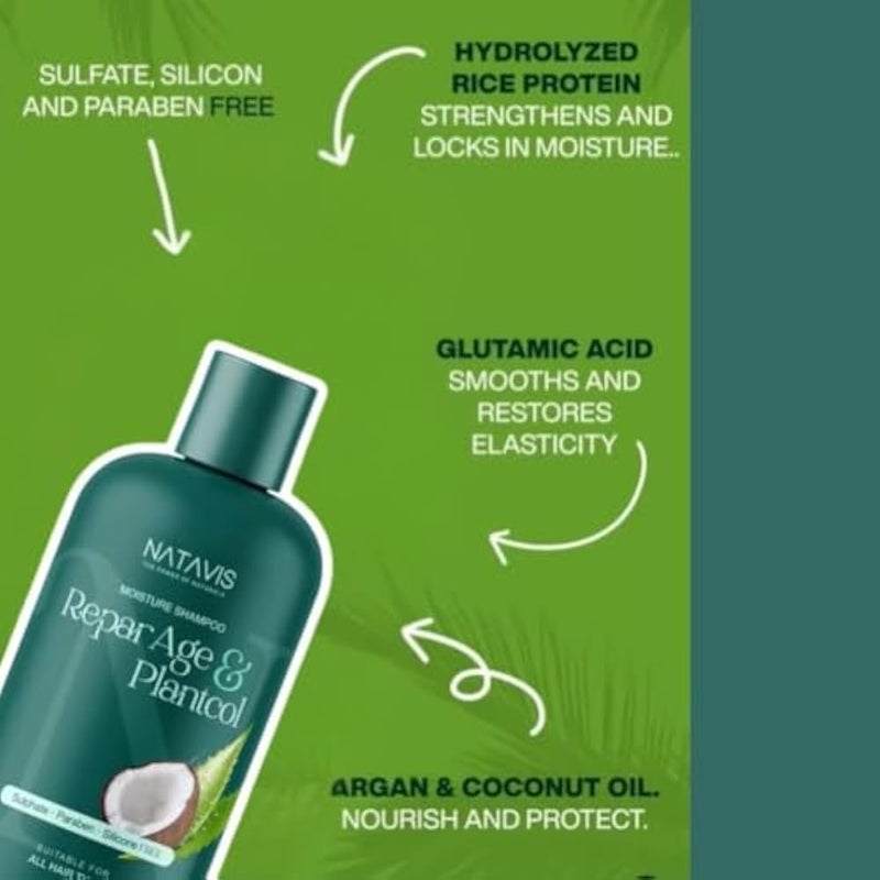Natavis Moisture Shampoo 300 ML | Sulfate, Silicon and Paraben-FREE | Infused with Reparage and Plantcol | formula leaves hair glossy, soft, and frizz-free. - Image 2
