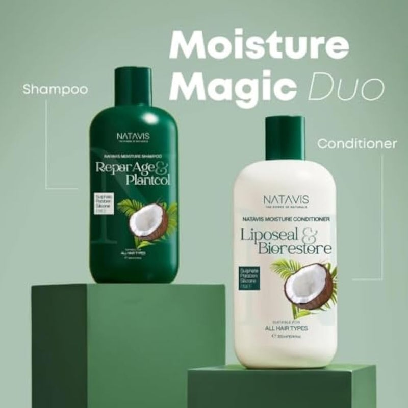 Natavis Moisture Shampoo 300 ML | Sulfate, Silicon and Paraben-FREE | Infused with Reparage and Plantcol | formula leaves hair glossy, soft, and frizz-free. - Image 3