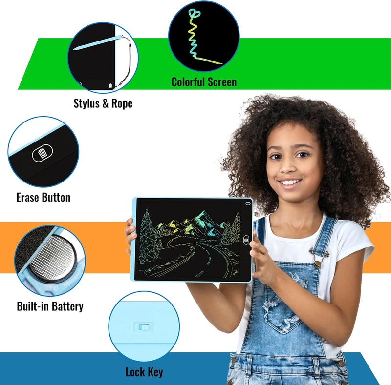 LCD Writing Board, 12 inch 2pcs Colorful Doodle Board, Magic Kids Drawing Board, Erasable Reusable Electronic Drawing Pad, Gifts for Girls Boys - Image 5
