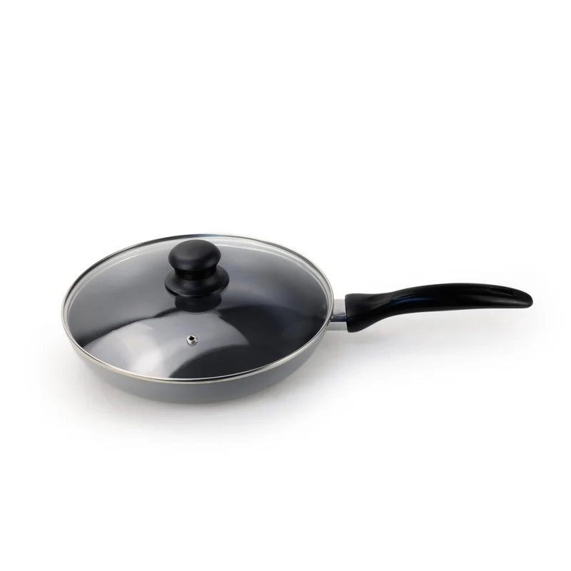 Wilson 26 Wilson Non Stick Fry Pan with Glass Lid 26cm, Grey, Aluminium Cooking Pan, Induction & Gas Compatible, Scratch Resistant Coating, Cool Touch Handle, Healthy Low Oil Kitchen Cookware  | Best Price UAE