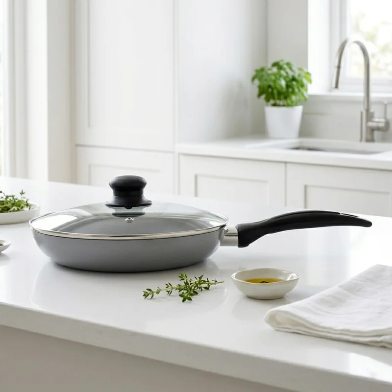 Wilson 26 Wilson Non Stick Fry Pan with Glass Lid 26cm, Grey, Aluminium Cooking Pan, Induction & Gas Compatible, Scratch Resistant Coating, Cool Touch Handle, Healthy Low Oil Kitchen Cookware  | Best Price UAE