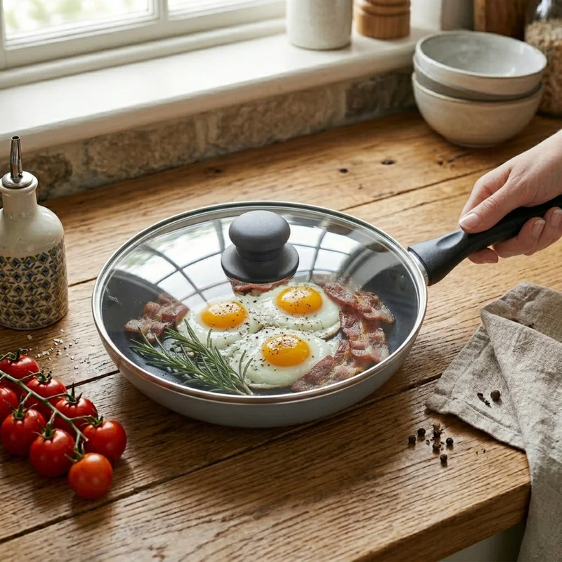 Wilson 26 Wilson Non Stick Fry Pan with Glass Lid 26cm, Grey, Aluminium Cooking Pan, Induction & Gas Compatible, Scratch Resistant Coating, Cool Touch Handle, Healthy Low Oil Kitchen Cookware  | Best Price UAE