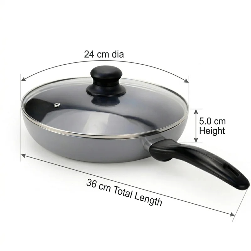 Wilson 26 Wilson Non Stick Fry Pan with Glass Lid 26cm, Grey, Aluminium Cooking Pan, Induction & Gas Compatible, Scratch Resistant Coating, Cool Touch Handle, Healthy Low Oil Kitchen Cookware  | Best Price UAE