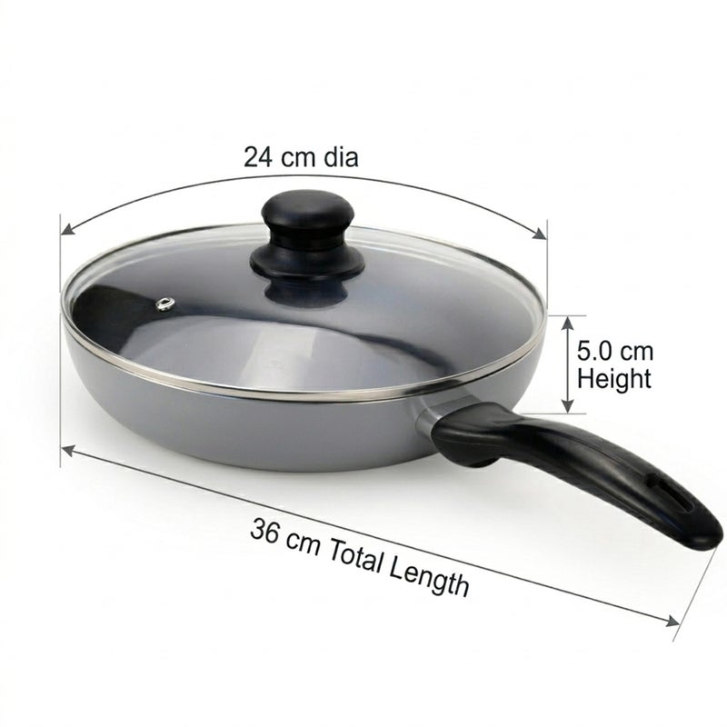 Wilson Non Stick Fry Pan with Glass Lid 26cm, Grey, Aluminium Cooking Pan, Induction & Gas Compatible, Scratch Resistant Coating, Cool Touch Handle, Healthy Low Oil Kitchen Cookware - Image 4