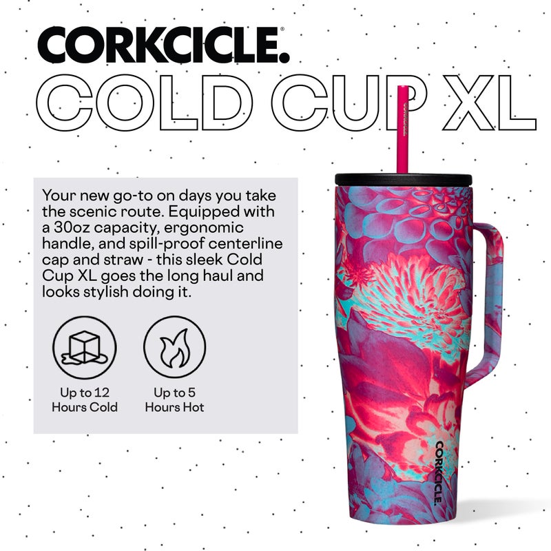 CORKCICLE كوب كورتككل XL - كوب معزول بمقبض - يحافظ على المشروبات باردة لمدة 12 ساعة - ثلاثي العزل - غطاء مقاوم للتسرب - هدية لمشروبات الصيف - يحافظ على المشروبات مثلجة - 30 أونصة - دوپامين فلورال - Image 2