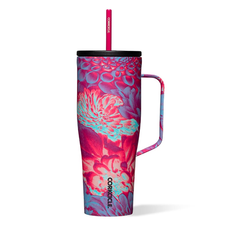 CORKCICLE كوب كورتككل XL - كوب معزول بمقبض - يحافظ على المشروبات باردة لمدة 12 ساعة - ثلاثي العزل - غطاء مقاوم للتسرب - هدية لمشروبات الصيف - يحافظ على المشروبات مثلجة - 30 أونصة - دوپامين فلورال - Image 1