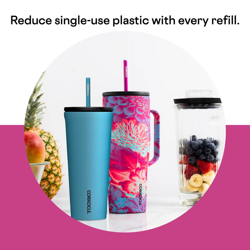 CORKCICLE كوب كورتككل XL - كوب معزول بمقبض - يحافظ على المشروبات باردة لمدة 12 ساعة - ثلاثي العزل - غطاء مقاوم للتسرب - هدية لمشروبات الصيف - يحافظ على المشروبات مثلجة - 30 أونصة - دوپامين فلورال - Image 5