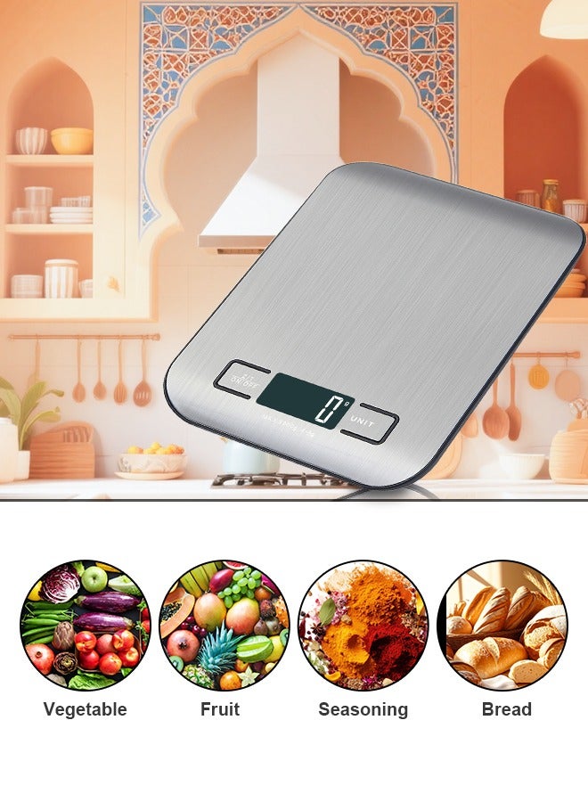 ميزان مطبخ رقمي دقيق 5 كجم قابل لإعادة الشحن مع شحن USB من النوع C وشاشة LCD، ميزان طعام من الفولاذ المقاوم للصدأ باللون الفضي للطهي والخبز بوحدات جم/أونصة/رطل/مل - Image 5