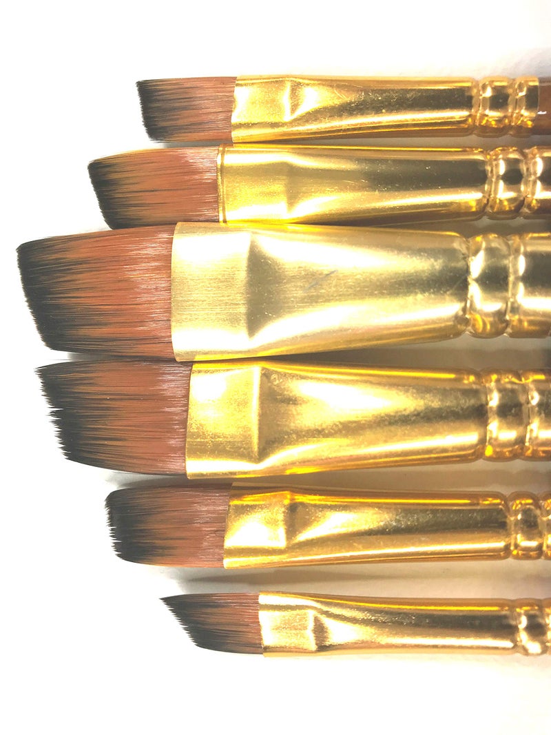 Chrome Small Handle Synthetic Angular Tip Artist Paint Brushes 6 Piece Set (Brown) - Image 4