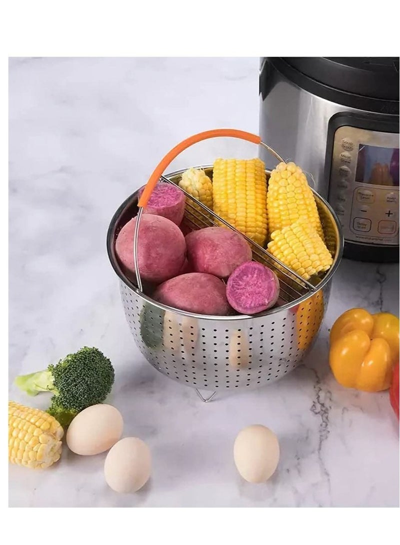 KASTWAVE Sturdy Steamer Basket, 304 Stainless Steel Steamer Insert with Silicone Handle, Multifunctional Pressure Cooker Accessories for Steaming Vegetables Corn Eggs Rice Meat(3QT) - Image 5