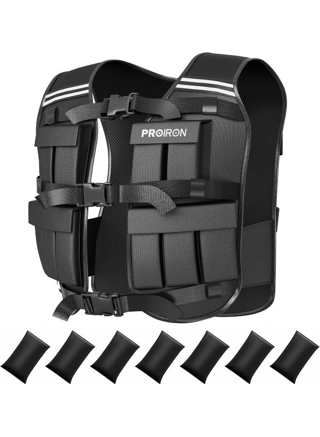 PROIRON سترة PROIRON القابلة للتعديل بوزن 20 كجم، 20 حزمة وزن، سترة وزن للرجال والنساء مع شريط عاكس للجري وتدريب القوة والتمارين الرياضية والمشي واللياقة البدنية في المنزل، أسود - Image 1