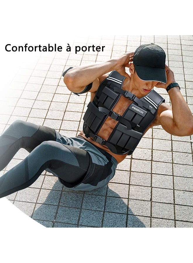 PROIRON سترة PROIRON القابلة للتعديل بوزن 20 كجم، 20 حزمة وزن، سترة وزن للرجال والنساء مع شريط عاكس للجري وتدريب القوة والتمارين الرياضية والمشي واللياقة البدنية في المنزل، أسود - Image 5