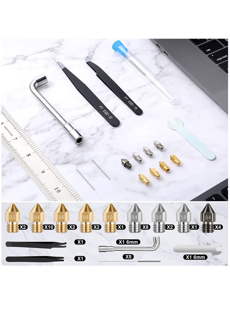 Excefore 37 Pcs 3D Printer Nozzle Cleaning Kit, Hardened Steel Stainless Steel and Brass Mk8 Extruder Nozzles 0.2mm, 0.4mm, 0.5mm, 0.6mm, 0.8mm, 1.0mm - Image 5