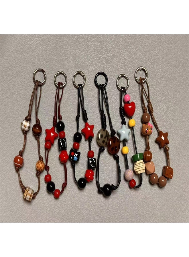 NIBEMINENT Beaded Phone Lanyard, Anti Lost Removable Wrist Strap, Brown Star Bracelet Pendant, Phone Keychain Lanyard - Image 2