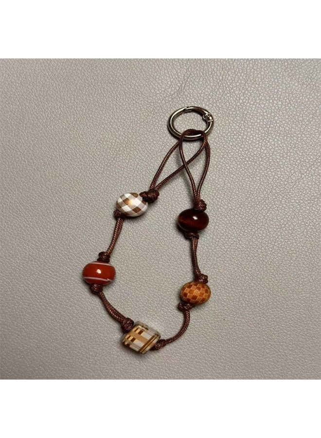 NIBEMINENT Beaded Phone Lanyard, Anti Lost Removable Wrist Strap, Brown Star Bracelet Pendant, Phone Keychain Lanyard - Image 1