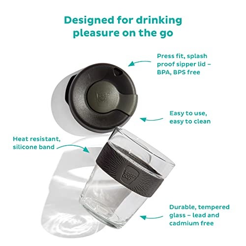KeepCup Brew, Reusable Coffee Cup - Tempered Glass and Splashproof Sipper, M 12oz/340ml - Deep - Image 2
