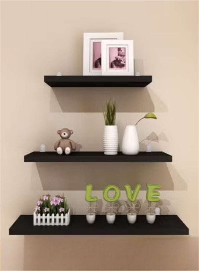 DUNISO 3 Pieces of Wall mounted floating shelves, Wall Mounted Storage Rack, Photo & Vase Display Shelf, Wall Decor,,Invisible Brackets Modern Faux Wood Storagefor Bedroom, Living Room, Bathroom, Kitchen, Office and More - Image 3