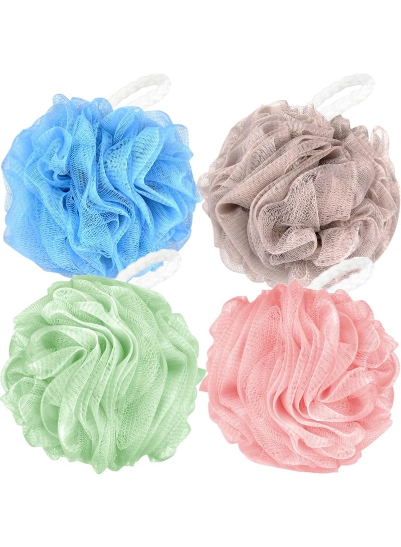 إسفنج لوفة للاستحمام – كرات شبكية للاستحمام لتنظيف وتقشير الجسم، مناسبة لغسل الظهر، أربعة ألوان، طقم 4 قطع، إكسسوارات استحمام للرجال والنساء. - Image 1