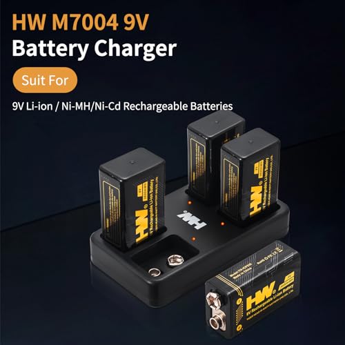 HW 9V Batteries，[4-Pack] 3600mWh Rechargeable 9 Volt Battery with Charger Square Li-ion Betaria for Smoke Detectors/Alarms/Medical Devices/Guitar Pedals/Toys - Image 4