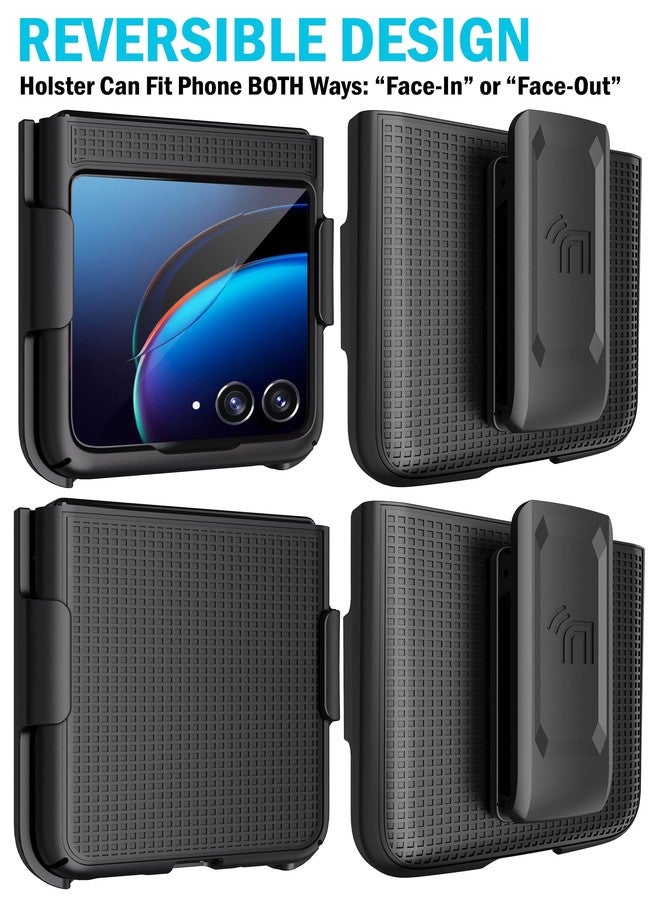 نيكيد سيل فون جراب مع مشبك لهاتف موتورولا RAZR+ 2023، غطاء صلب رفيع من Nakedcellphone بنمط شبكي، وحامل حزام خصر دوار/بآلية تثبيت لهاتف Moto RAZR Plus '23 (RAZR 40 Ultra) - أسود - Image 4