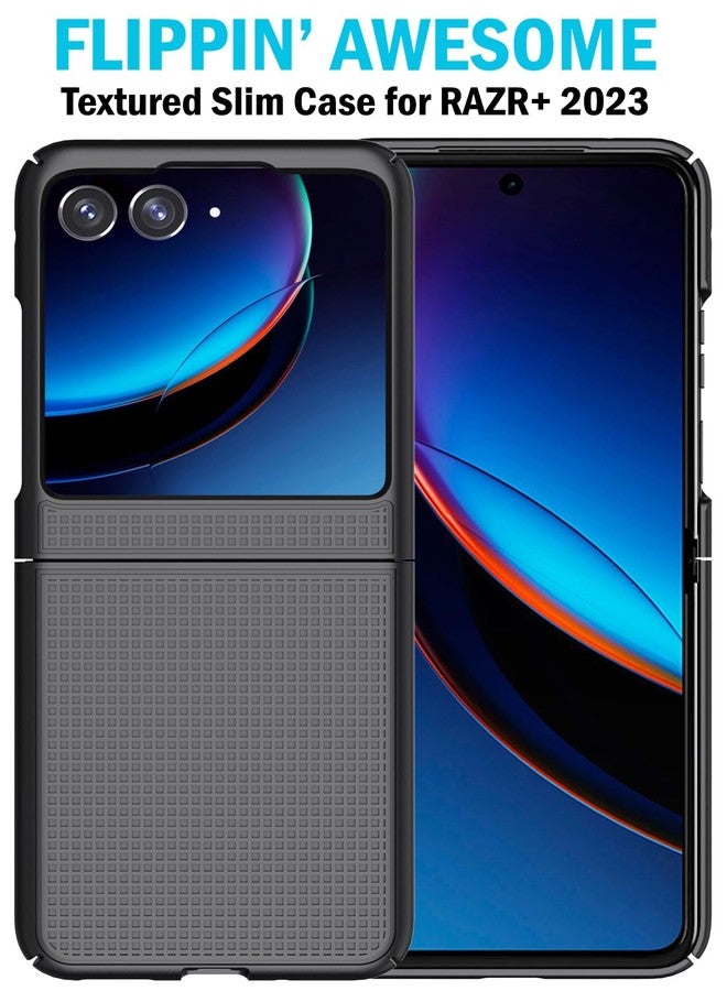 نيكيد سيل فون جراب مع مشبك لهاتف موتورولا RAZR+ 2023، غطاء صلب رفيع من Nakedcellphone بنمط شبكي، وحامل حزام خصر دوار/بآلية تثبيت لهاتف Moto RAZR Plus '23 (RAZR 40 Ultra) - أسود - Image 2