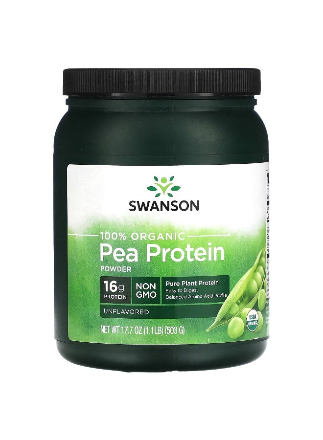 SWANSON سوانسون، مسحوق بروتين البازلاء العضوي 100%، بدون نكهة، 1.1 رطل (503 جرام) - Image 1