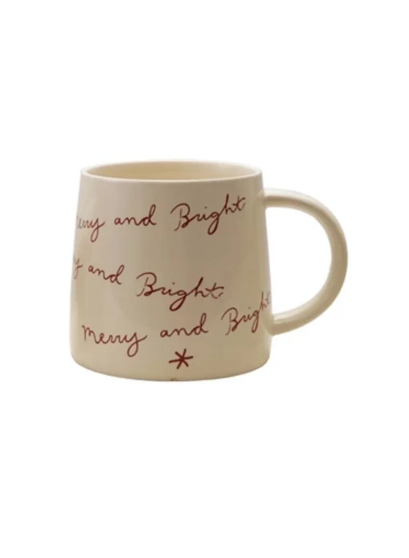 The Saffron Souk "Merry &amp; Bright Festive Mug" - Cream &amp; Red