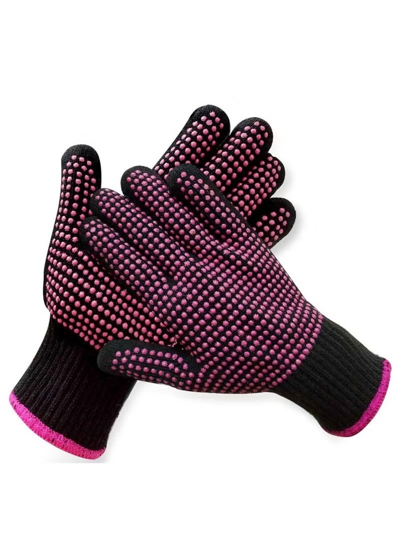 Generic 2 Pcs Professional Heat Resistant Glove for Hair Styling Heat Blocking Gloves for Curling, Flat Iron and Hair Styling Tools, Silicone Bump, Pink Edge  - Image 1