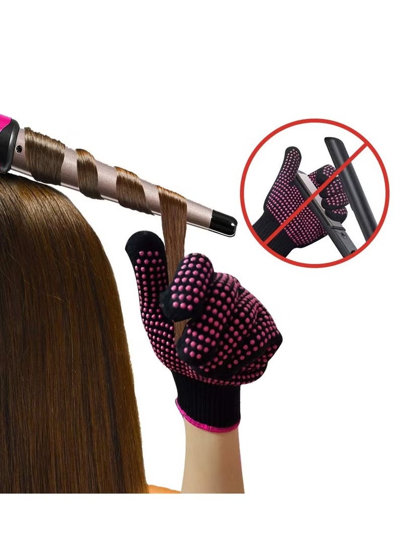 Generic 2 Pcs Professional Heat Resistant Glove for Hair Styling Heat Blocking Gloves for Curling, Flat Iron and Hair Styling Tools, Silicone Bump, Pink Edge  - Image 3