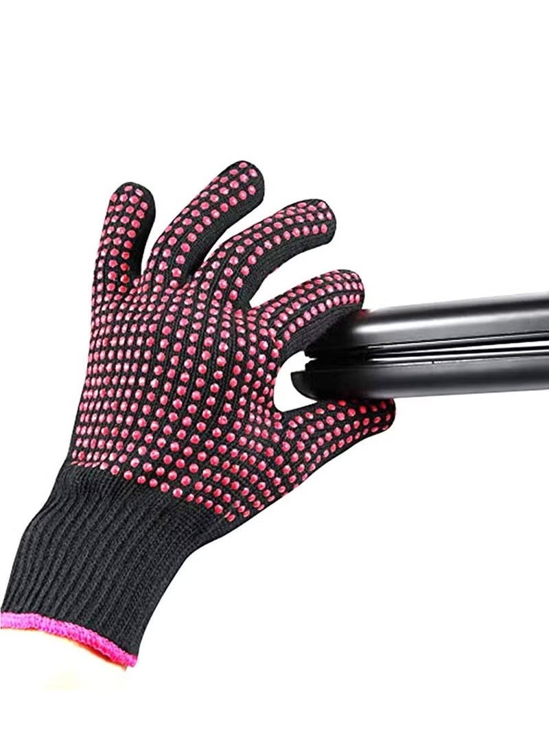 Generic 2 Pcs Professional Heat Resistant Glove for Hair Styling Heat Blocking Gloves for Curling, Flat Iron and Hair Styling Tools, Silicone Bump, Pink Edge  - Image 2