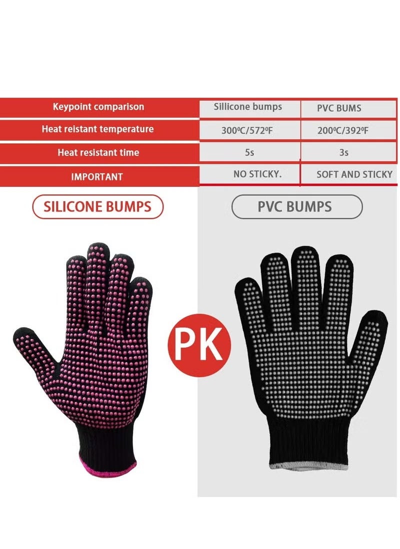 Generic 2 Pcs Professional Heat Resistant Glove for Hair Styling Heat Blocking Gloves for Curling, Flat Iron and Hair Styling Tools, Silicone Bump, Pink Edge  - Image 4