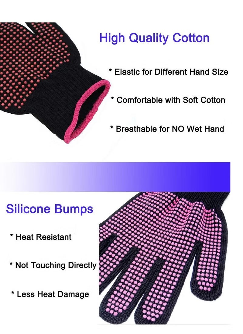 Generic 2 Pcs Professional Heat Resistant Glove for Hair Styling Heat Blocking Gloves for Curling, Flat Iron and Hair Styling Tools, Silicone Bump, Pink Edge  - Image 5