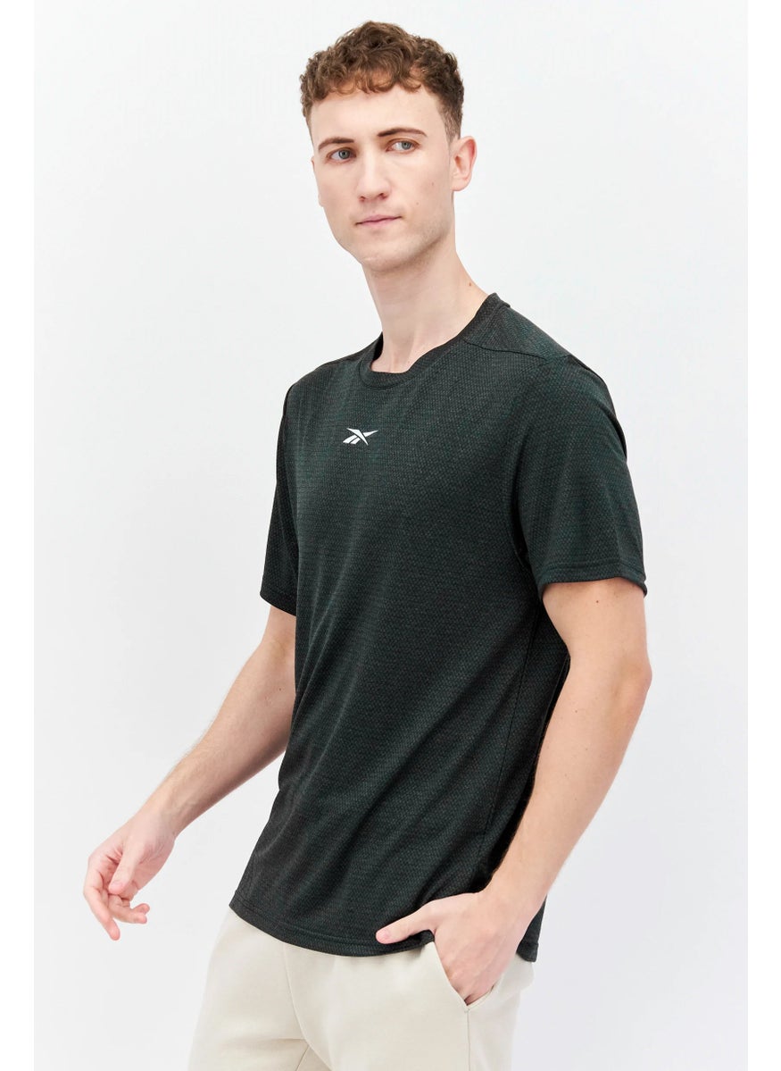 Reebok Men Sportswear Fit Short Sleeve Training T-Shirt, Dark Melange Green  - Image 4