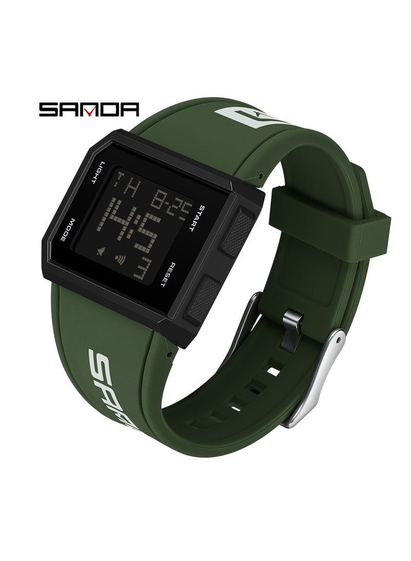 Sanda Men Digital Watch, Multi Functional Square Sports Watch, Comfortable Waterproof Glow Wristwatch, Shock Resistant Military LED Casual Watch For Daily Wear, Events And Festivals, (1pc, Green) - Image 1