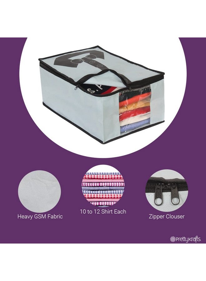 PrettyKrafts Shirt Cover | Foldable & Durable Wardrobe Organizer | Shirt Organizer for Closet Storage | Non Woven Shirt Organizer for Home & Traveling with Transparent Window | Pack of 6 | Grey Black - Image 2