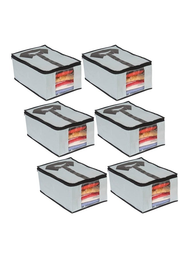 PrettyKrafts Shirt Cover | Foldable & Durable Wardrobe Organizer | Shirt Organizer for Closet Storage | Non Woven Shirt Organizer for Home & Traveling with Transparent Window | Pack of 6 | Grey Black - Image 1