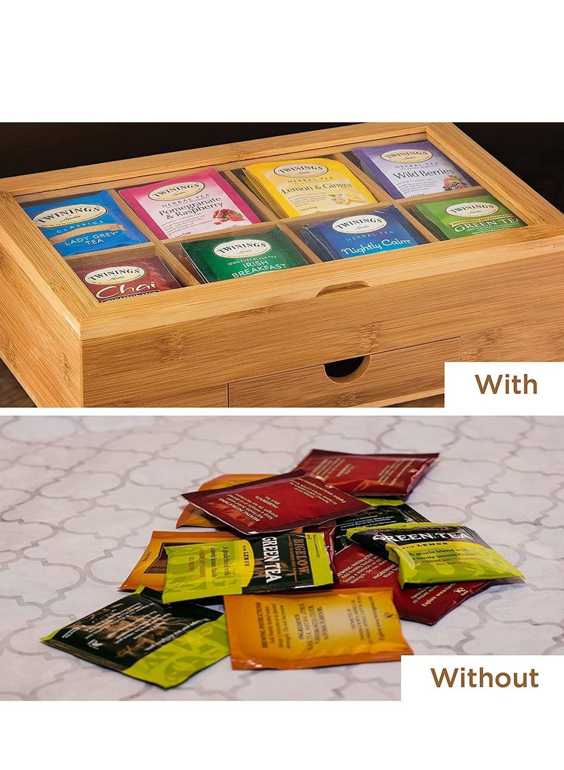 XiuWoo Bamboo Tea Box Storage Organizer with Drawer and Clear Acrylic Window Magnet Lid Large Tea Organizer Box for Tea Bags and Loose Tea  - Image 3