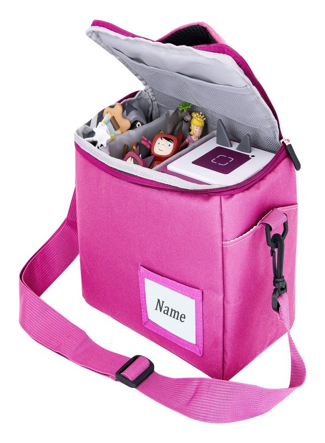 QILUCKY Outdoor Carrying Case Organizer Children’s Figures Storage Bag for Tonie Music Boxes Tigerbox, Toniebox Starter Set, with Shoulder Strap, Travel Bag, Figurine Characters (rosa fabric) pink - Image 1