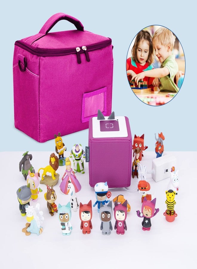 QILUCKY Outdoor Carrying Case Organizer Children’s Figures Storage Bag for Tonie Music Boxes Tigerbox, Toniebox Starter Set, with Shoulder Strap, Travel Bag, Figurine Characters (rosa fabric) pink - Image 5